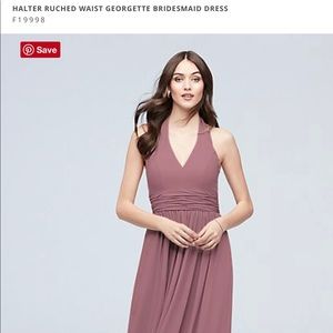 David’s Bridal halter bridesmaid’s dress in quartz